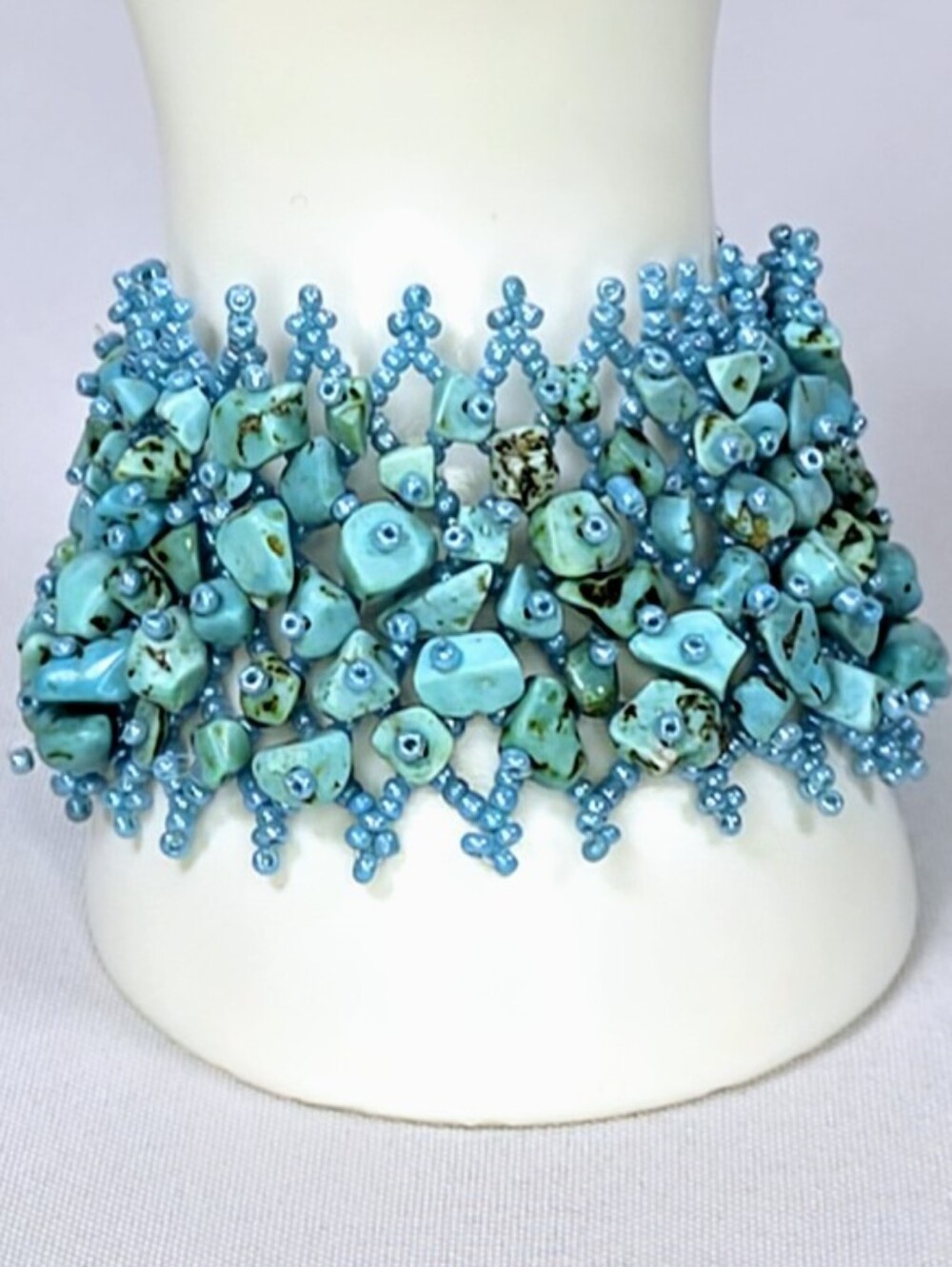 Turquoise Stone Beaded Cuff Bracelet Boho Southwestern Statement EUC - Picture 3 of 6
